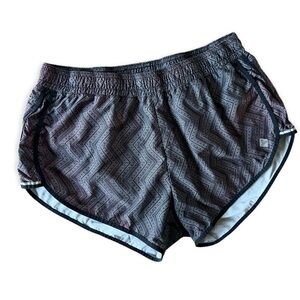 PrAna Women’s Plum Grey Patterned Brief Lined Running Shorts, Large